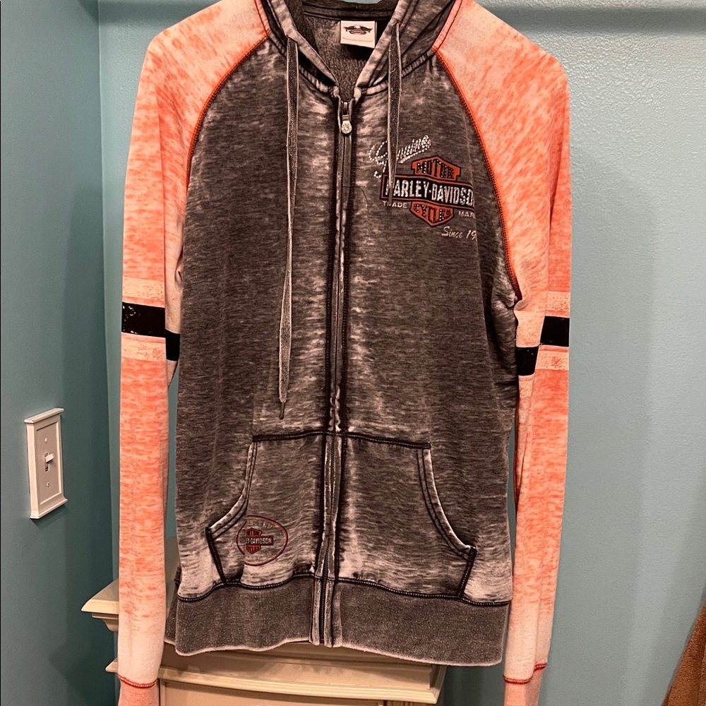 Harley-Davidson Charcoal and Coral Zip-Up Hoodie